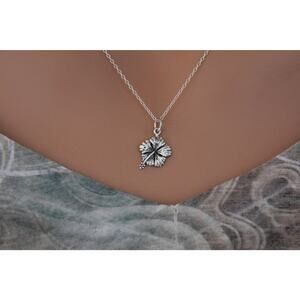 Sterling Silver Hibiscus Charm Necklace, Silver Hibiscus Charm Necklace